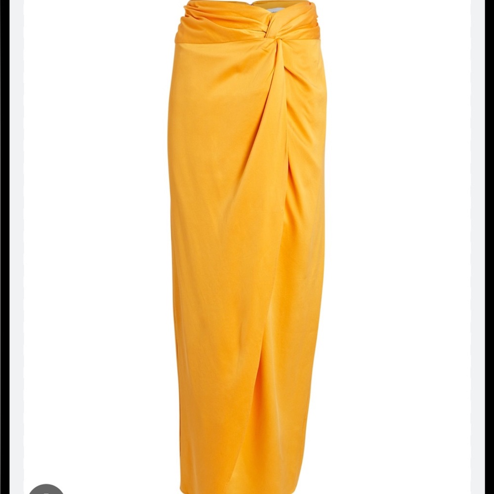Auteur Annette Silk Wrap Skirt Yellow Midi Ruched High Waist Elegant